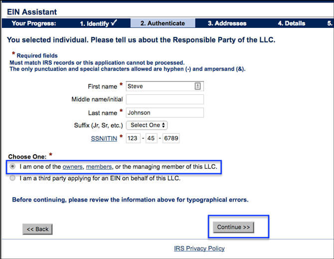 Apply for EIN LLC Online Individual