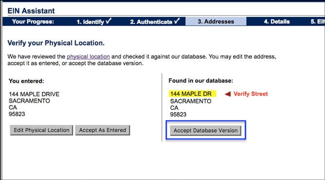 Apply for EIN LLC Online Verify Physical Location