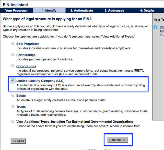 Apply for EIN LLC Online Type of Structure