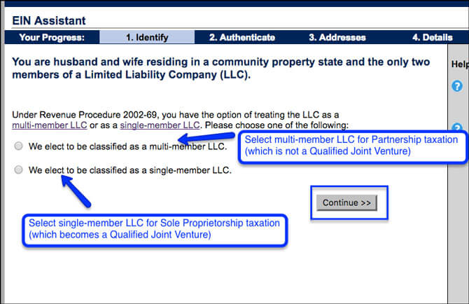 Apply for EIN LLC Online Qualified Joint Venture