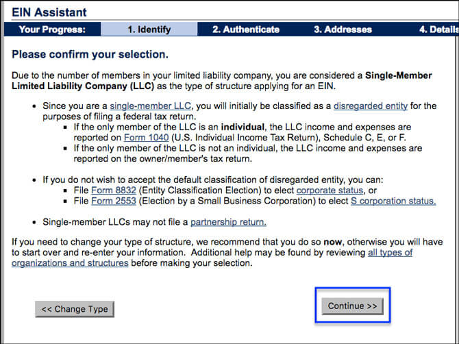 Apply for EIN LLC Online Confirm Single Member