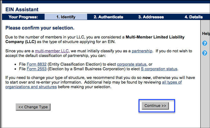 Apply for EIN LLC Online Confirm Multi-Member