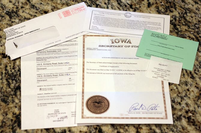 Iowa LLC Approval Documents by Mail