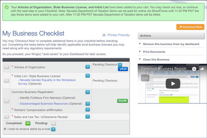 Nevada LLC Online Filing Added to Cart