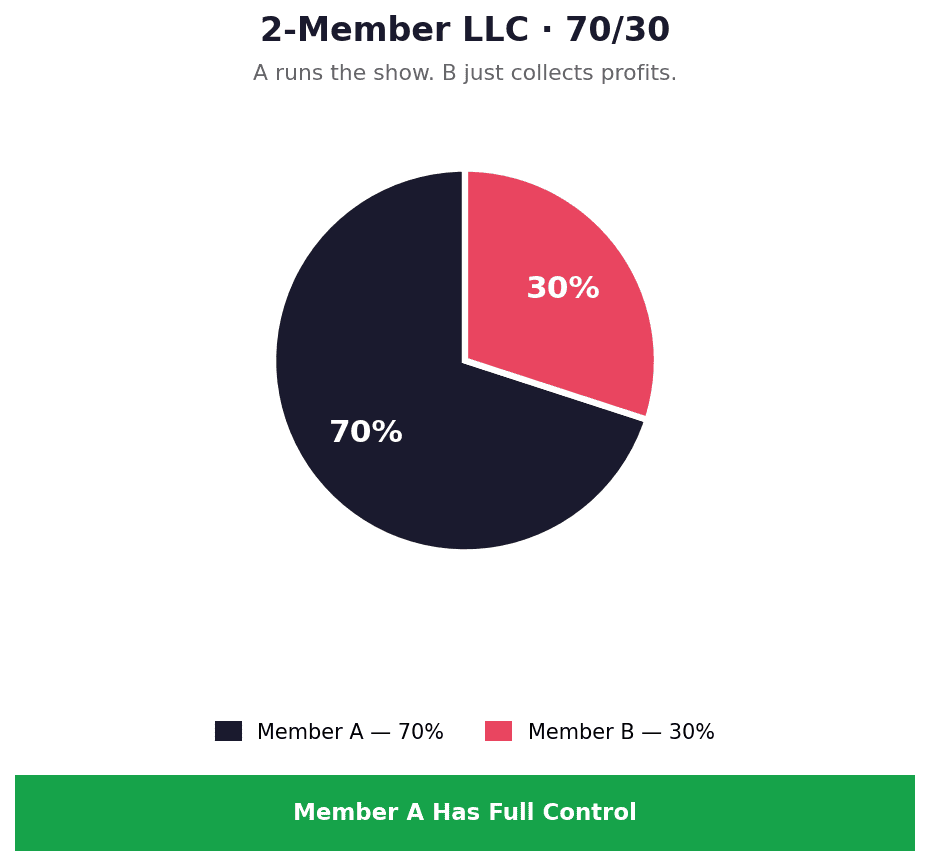 LLC Operating Agreement Pie Chart with 2 Owners