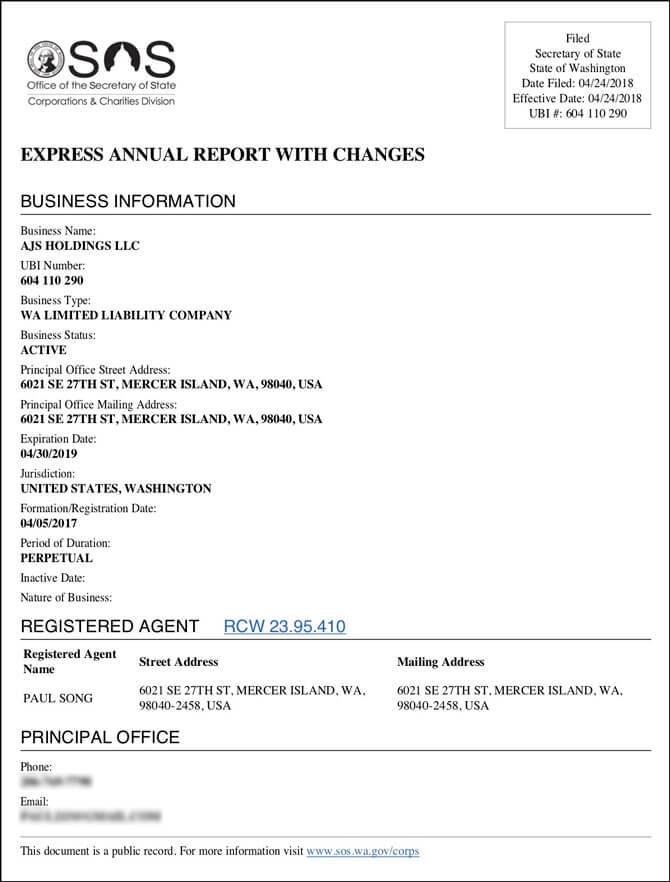 Washington LLC Annual Report Approved Fulfilled