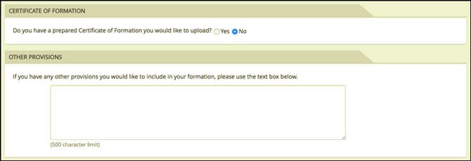 Washington State LLC Application Certificate of Formation Upload