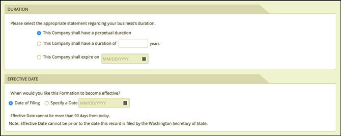 Washington State LLC Duration and Effective Date