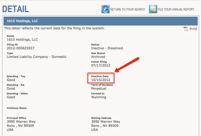 Wyoming LLC Search Results Page