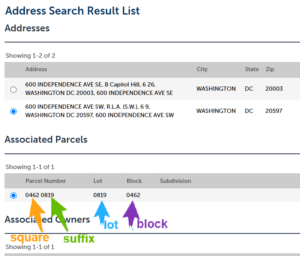 How to Find Square, Suffix, Lot and Block Numbers in the DC HOP Application