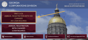 An orange arrow points to an orange box surrounding One Click Annual Registration with No Changes