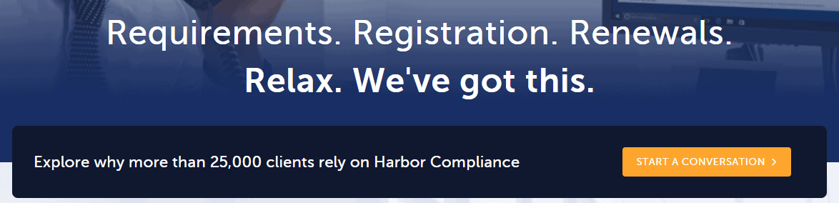 The Harbor Compliance website boasts more than 25,000 clients.