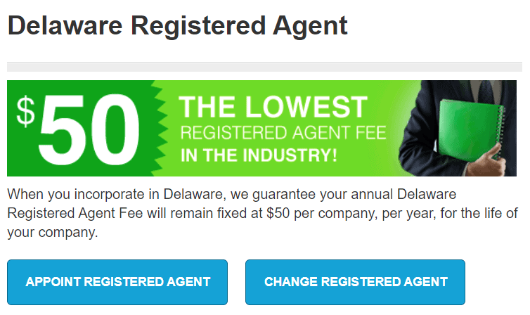 Harvard Business Services offers Registered Agent service, too.