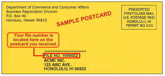 hawaii llc annual report reminder postcard