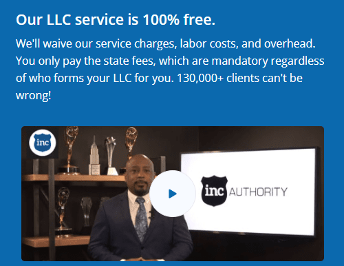 Inc Authority's free service means you only pay the state's fees.