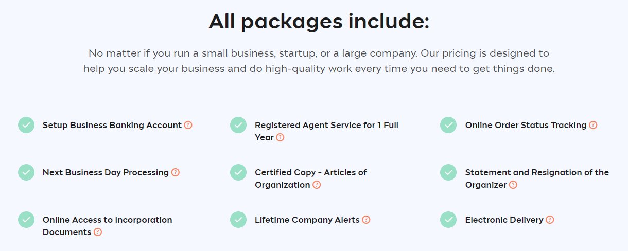 IncFile business formation package features