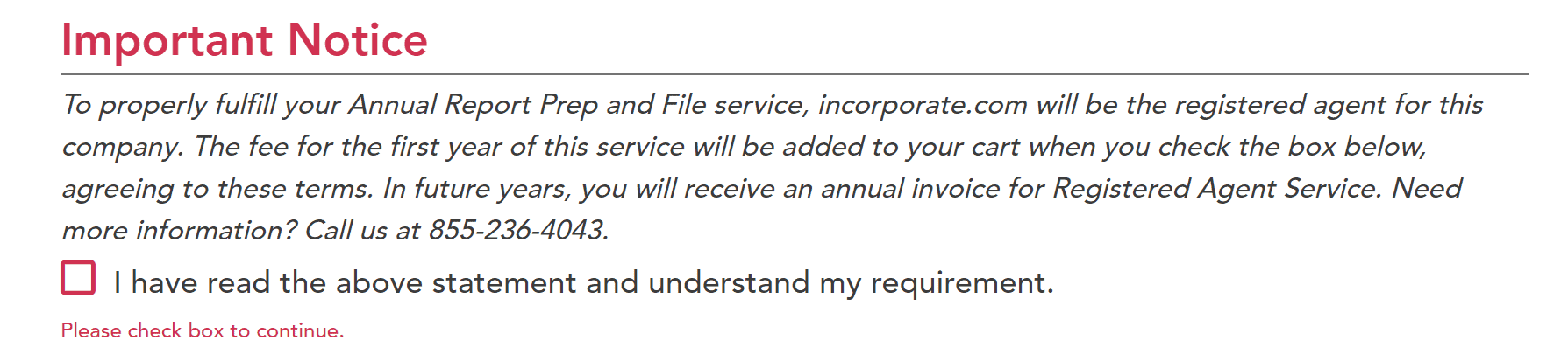 Incorporate.com requires you to use them as your Registered Agent service if you use their filing service.