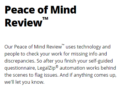 Legal Zoom LLC Review Peace of Mind