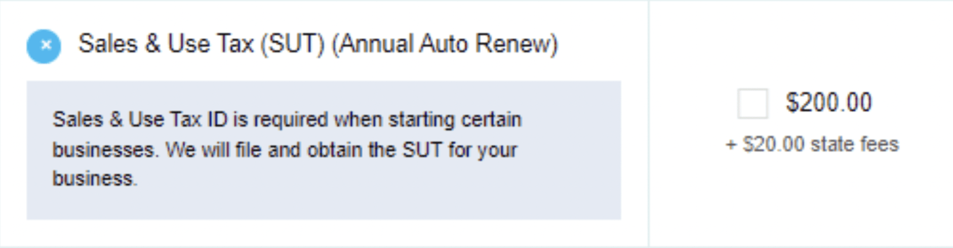 MyCorporation lists a state fee for getting a Sales and Use Tax ID in Pennsylvania.