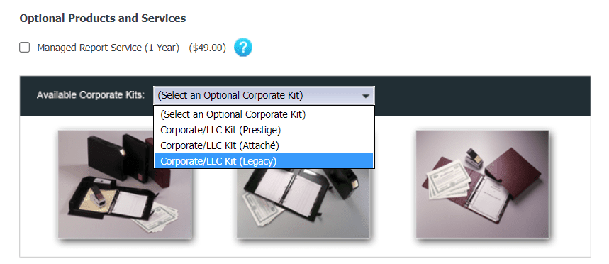 MyLLC.com offers a Corporate/LLC kit for $69.