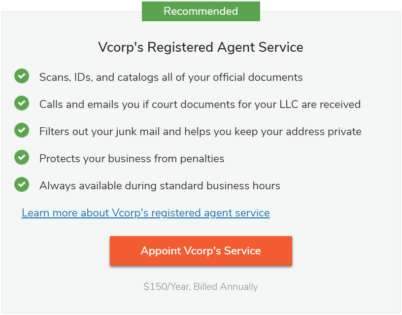 Nolo partners with Vcorp to offer Registered Agent service for your LLC.