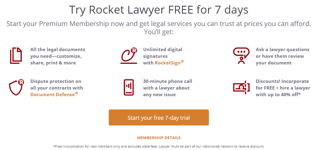 Rocket Lawyer offers a 7-day free trial.