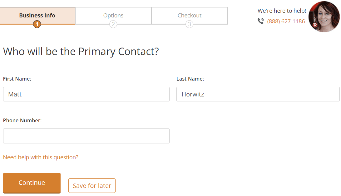 Rocket Lawyer checkout process question, Who will be the primary contact?